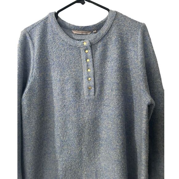 Soft Surroundings El Chate Heather Blue Long Sleeve Henley Top Size L Sweater - Picture 3 of 11